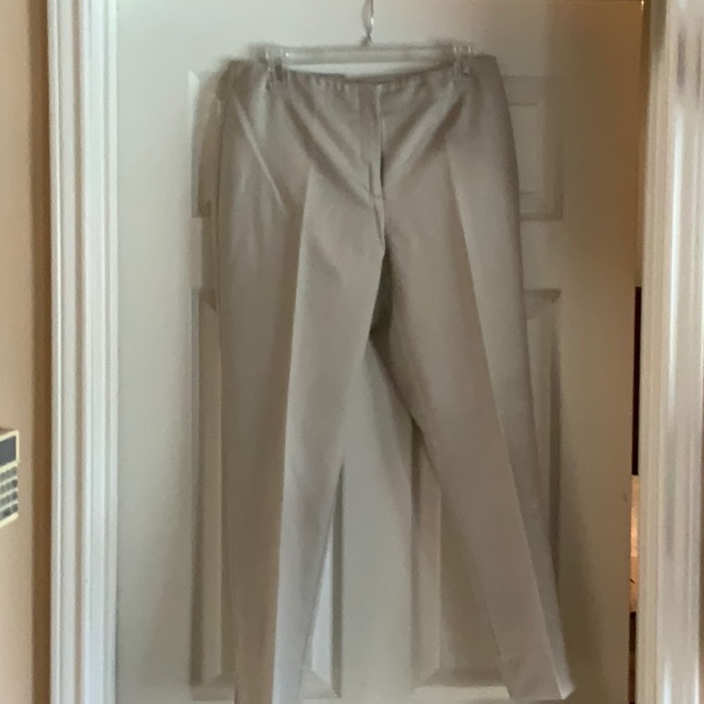 Khaki dress slacks.  Flat front.